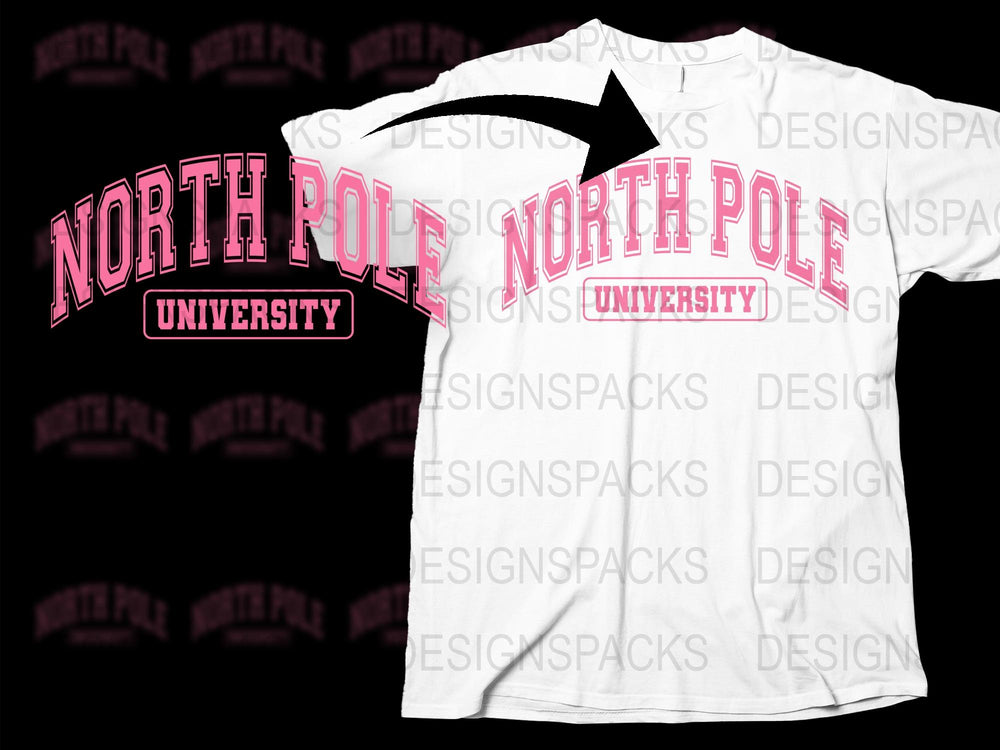 North Pole University T-Shirt, Pink and White College Style Tee, Casual Graphic Shirt