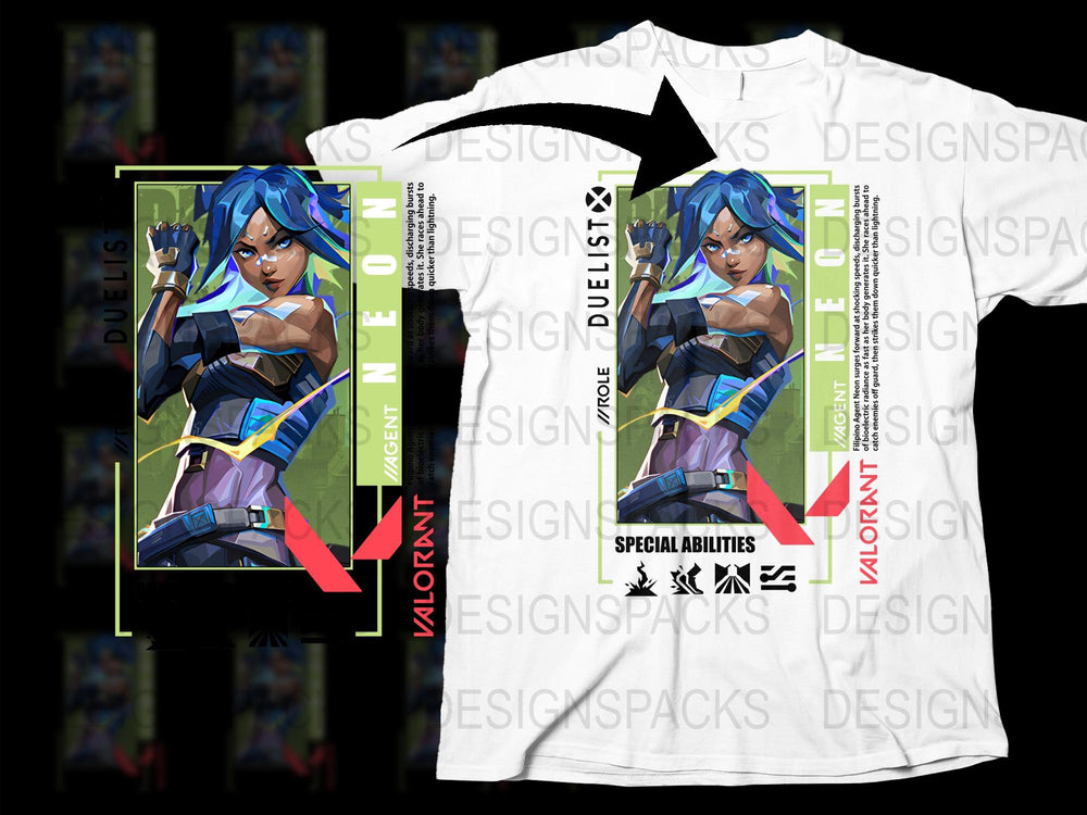 Neon Agent Valorant T-Shirt, Gaming Graphic Tee, Unisex Cool Character Design, Youthful Style Apparel