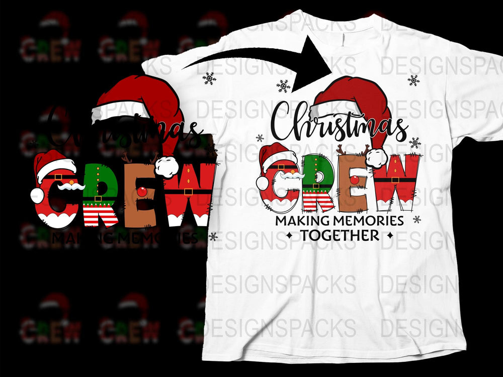 Christmas Crew T-Shirt Matching Family Holiday Santa Hat Tee Making Memories Together
