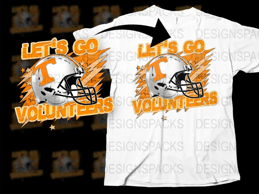 Let's Go Volunteers Graphic T-Shirt, Orange and White Football Helmet Design, Sports Fan Apparel, Game Day Shirt