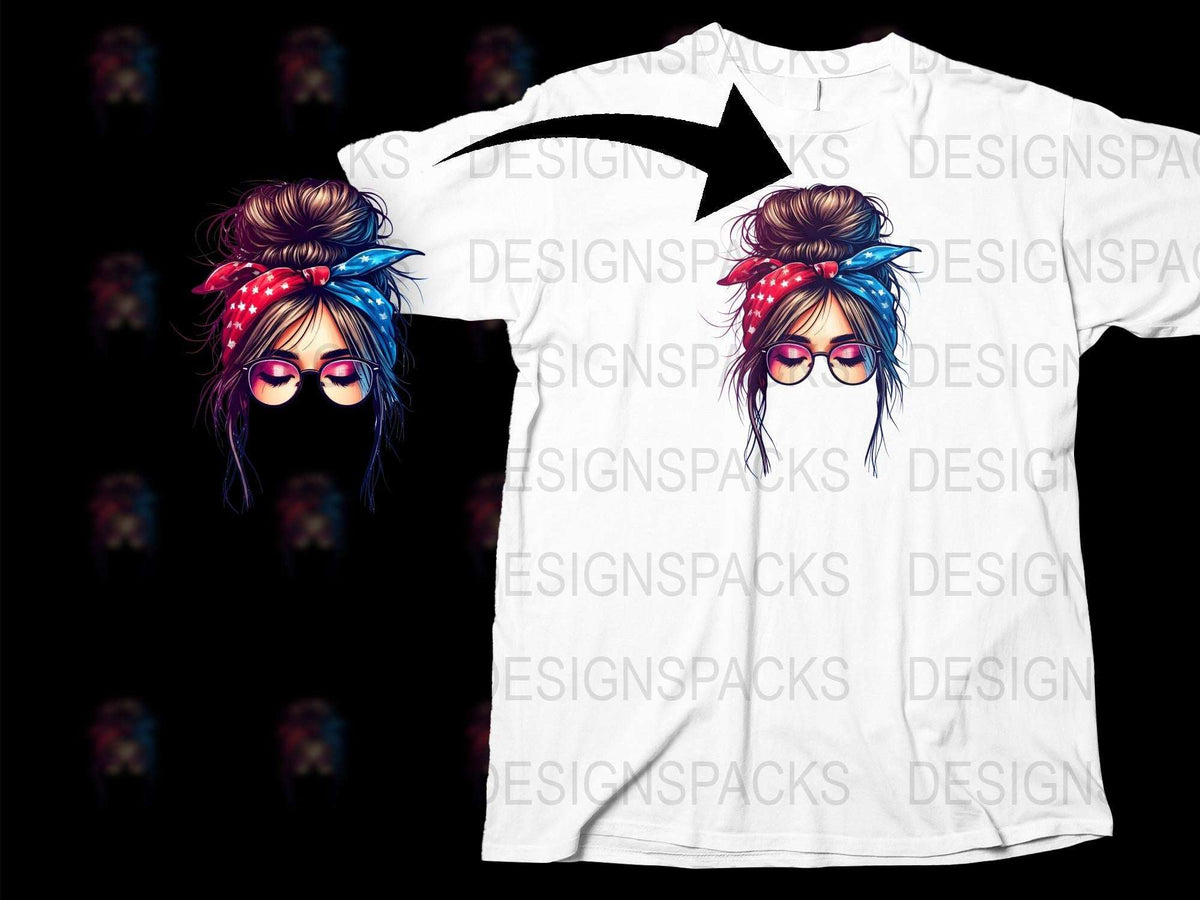 Women's Fashion T-Shirt with Artistic Female Face Design, Colorful Hair Tie, Stylish Casual Wear