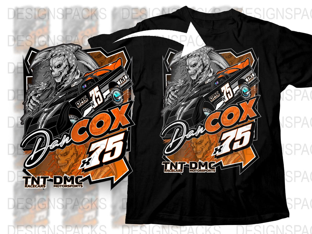 Dan Cox #75 Racing T-Shirt, Motorsport Graphic Tee, Black Cotton Shirt, Racing Fan Apparel, Unique Car Design, Gift for Racers