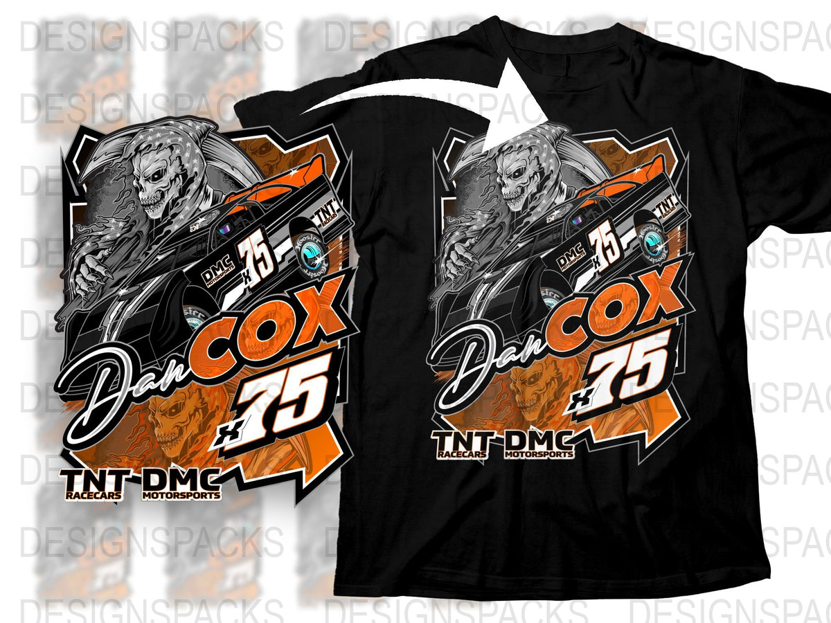 Dan Cox #75 Racing T-Shirt, Motorsport Graphic Tee, Black Cotton Shirt, Racing Fan Apparel, Unique Car Design, Gift for Racers