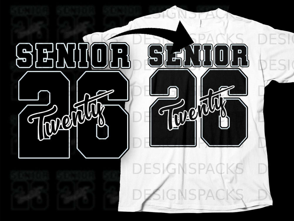 Senior 2026 Twenty design on white t-shirt.