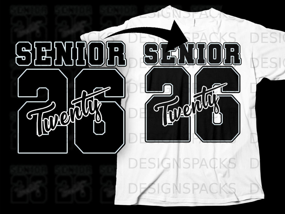 Senior 2026 Twenty design on white t-shirt.