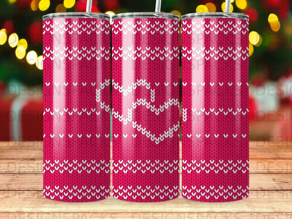 Pink Knitted Heart Pattern Chevron Stitch Tumbler product type