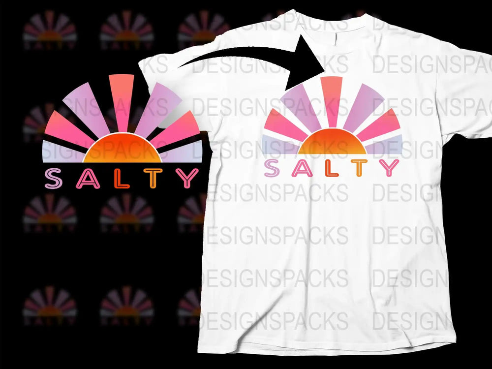 Retro Salty Graphic T-Shirt, Vibrant Pink and Black Sunburst Design, Casual Summer Tee, Unisex Fashion