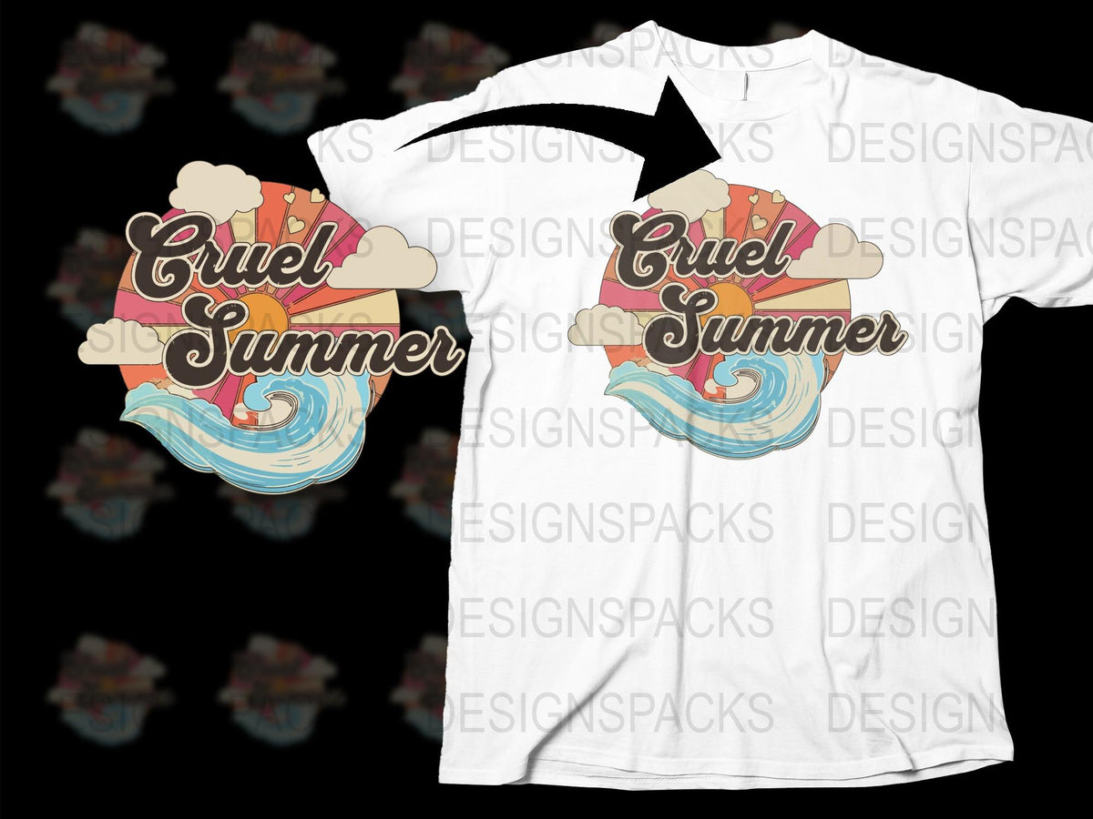 Cruel Summer Retro Wave Graphic T-Shirt, Vintage Style Ocean Waves Tee, Unique Casual Summer Top