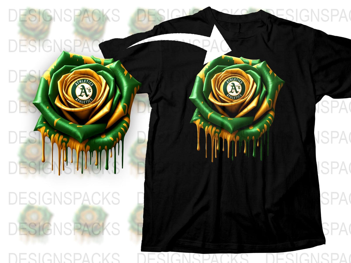 Oakland Athletics Inspired Floral Graphic T-Shirt, Black Sports Fan Tee, Unique Baseball Team Shirt Design