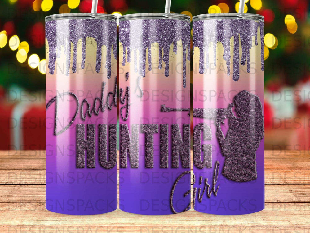 Tumbler with "Daddy's Little Girl" text, glitter drips, and camouflage pattern.