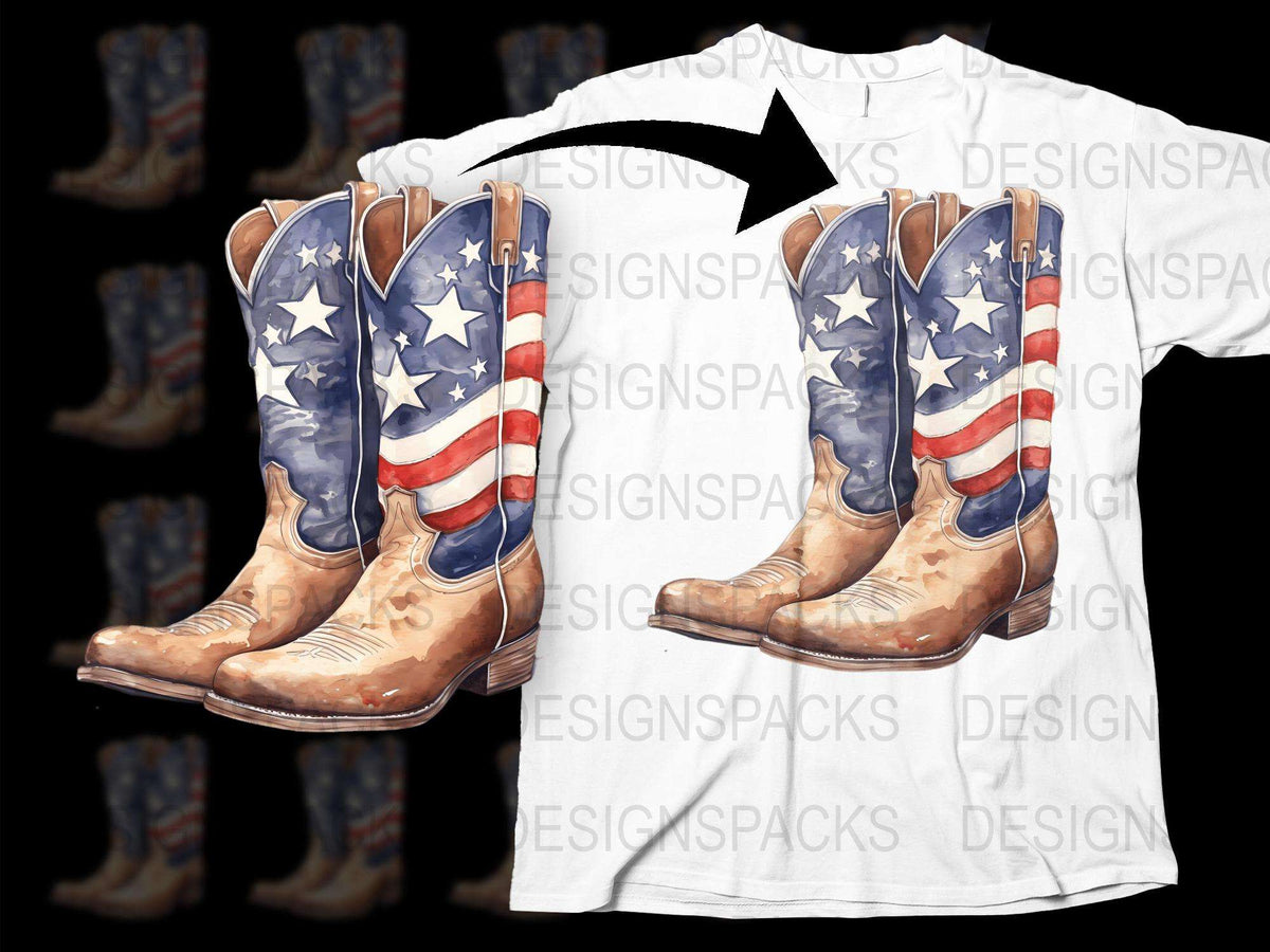 Patriotic Cowboy Boots T-Shirt, American Flag Design, Vintage Style, Unisex Fashion Top