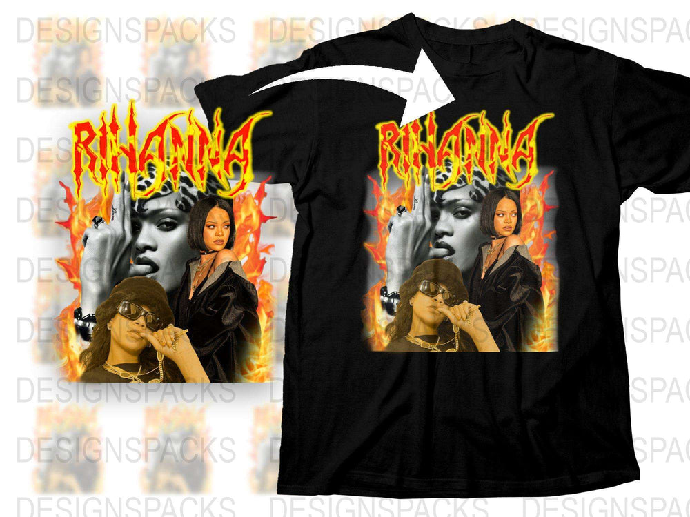 Rihanna Inspired Graphic T-Shirt, Vintage Style Hip-Hop Tee, Urban Music Fashion, Unisex Black Shirt