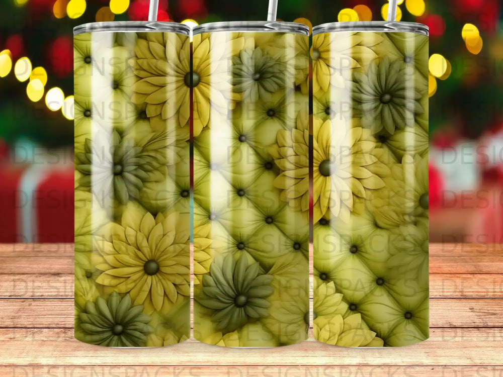 Green floral pattern on a tumbler.