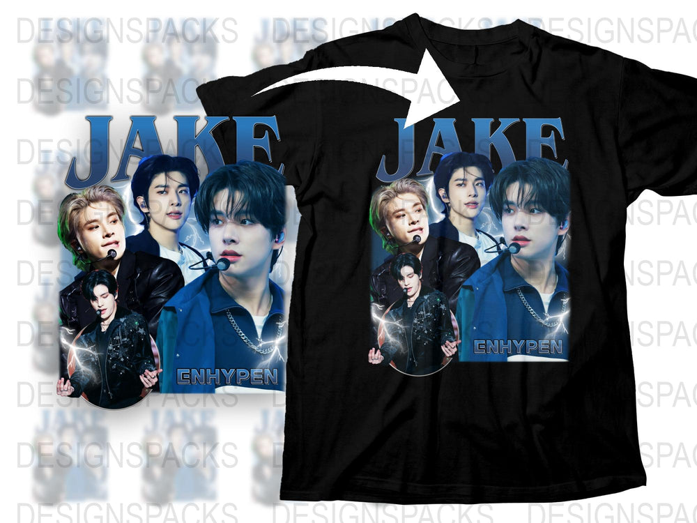 ENHYPEN Band T-Shirt, Jake Fan Merch, K-Pop Music Graphic Tee, Black Cotton Shirt, Unisex Pop Idol Apparel