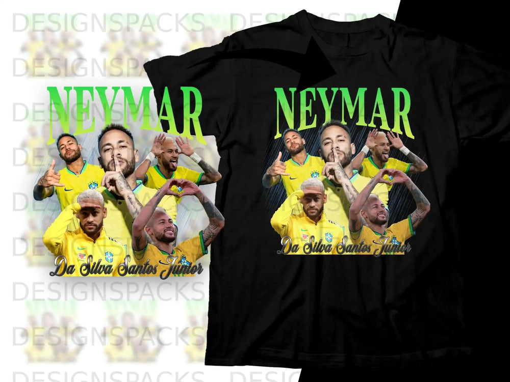 Black t-shirt with Neymar Jr. graphic and text "NEYMAR Da Silva Santos Junior".
