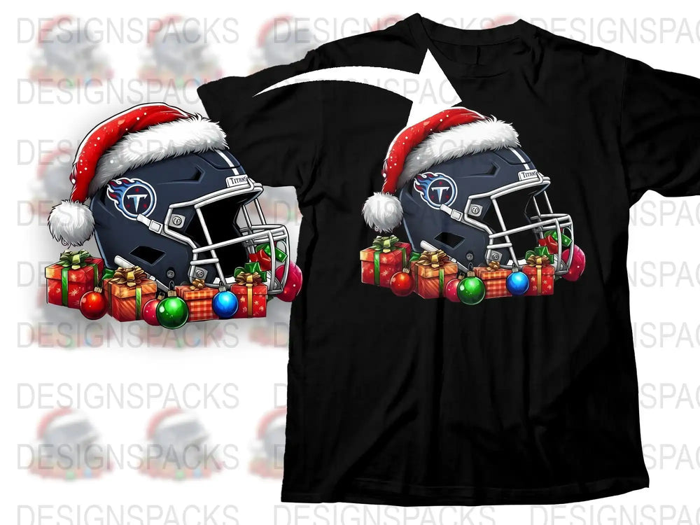Festive Football Helmet T-Shirt, Christmas Sports Apparel, Holiday Gifts for Fans, Winter Season Team Support Gear