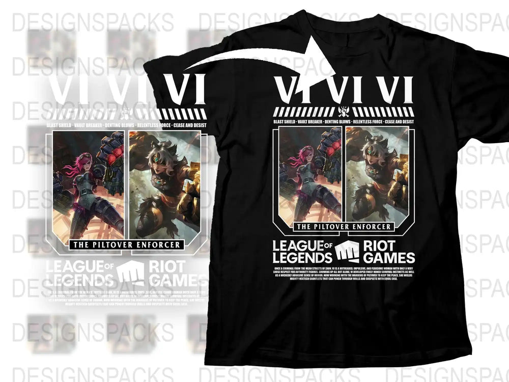 League of Legends Vi T-Shirt, Piltover Enforcer Graphic Tee, Gaming Apparel, Unisex Black Cotton Shirt
