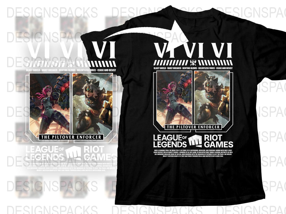 League of Legends Vi T-Shirt, Piltover Enforcer Graphic Tee, Gaming Apparel, Unisex Black Cotton Shirt