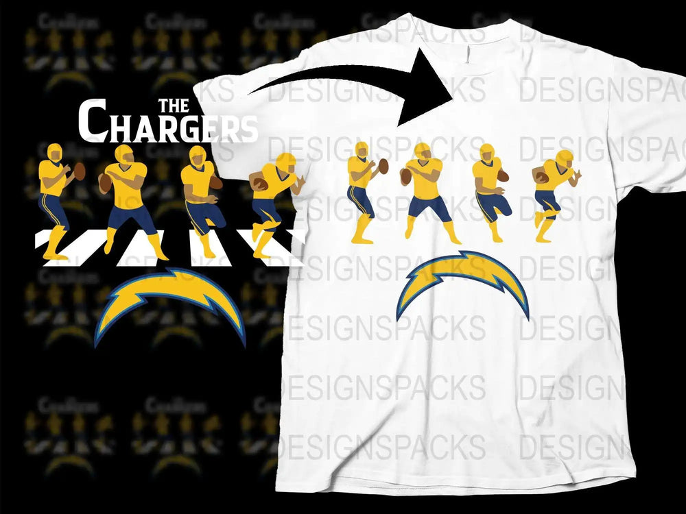 Chargers Themed T-Shirt, Bold Yellow Graphics, Athletic Casual Wear, Football Fan Apparel