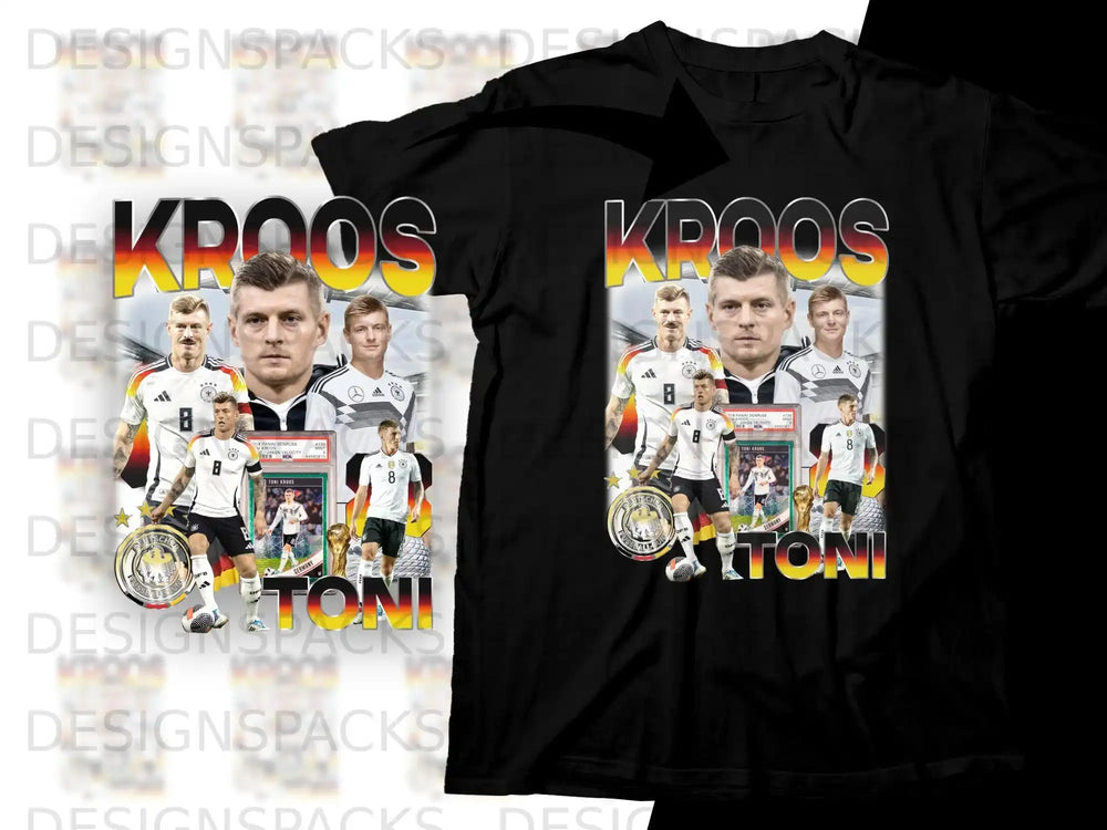 Toni Kroos t-shirt design with player photos and trading card.