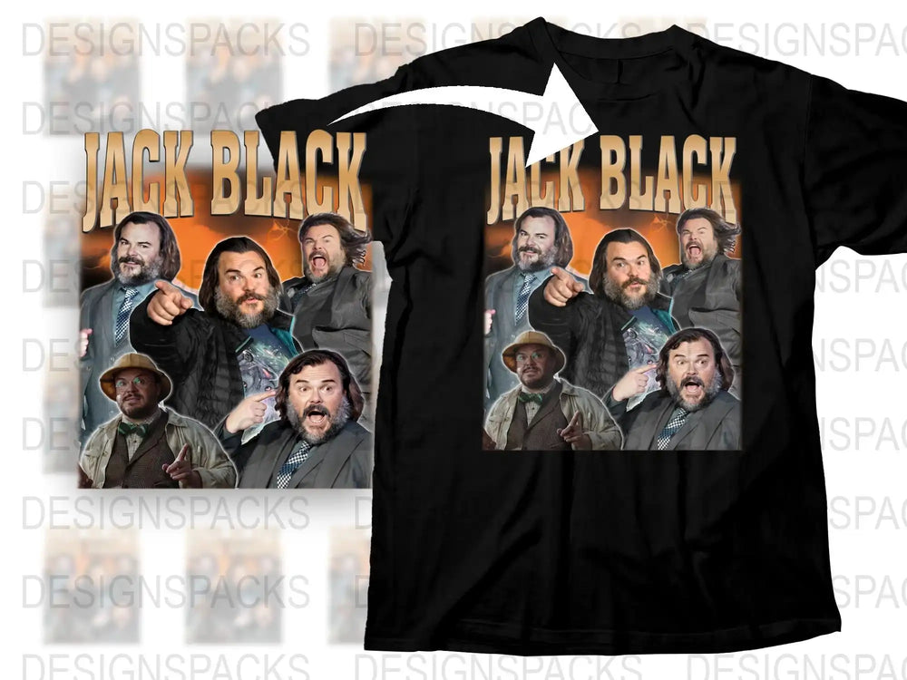 Jack Black Celebrity Graphic T-Shirt, Funny Poses Tee, Men's Black Cotton Shirt with Actor Prints, Gift Idea