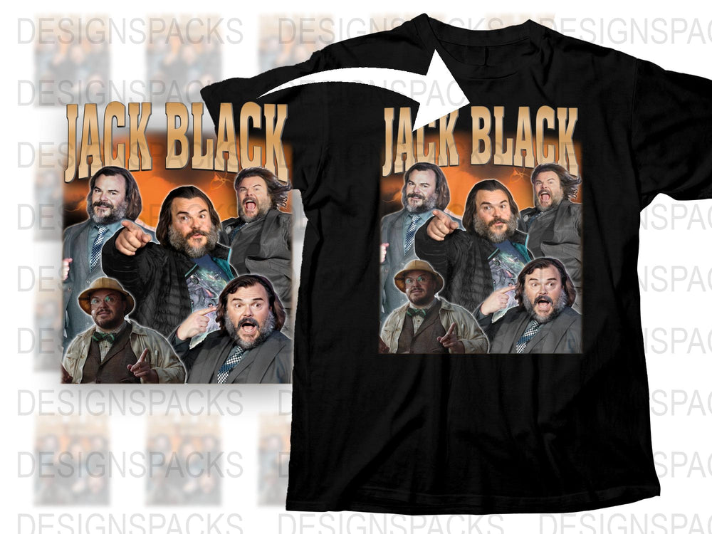 Jack Black Celebrity Graphic T-Shirt, Funny Poses Tee, Men's Black Cotton Shirt with Actor Prints, Gift Idea