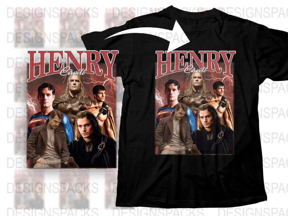 Henry Cavill Inspired Graphic Tee, Men's Black T-Shirt, Vintage Movie Star Print, Casual Style Shirt