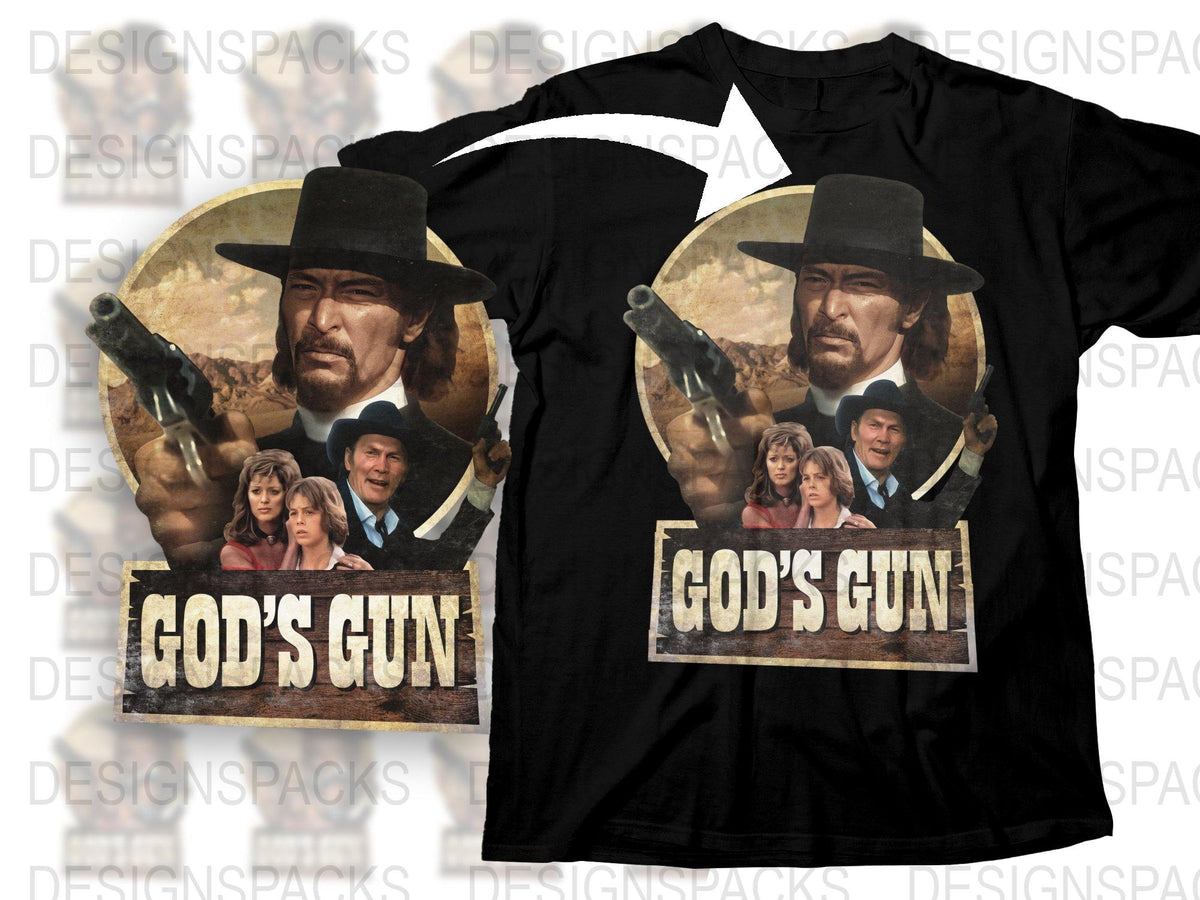 Vintage Western Movie T-Shirt 'God's Gun' Graphic Tee, Classic Film Fan Apparel, Retro Style Shirt
