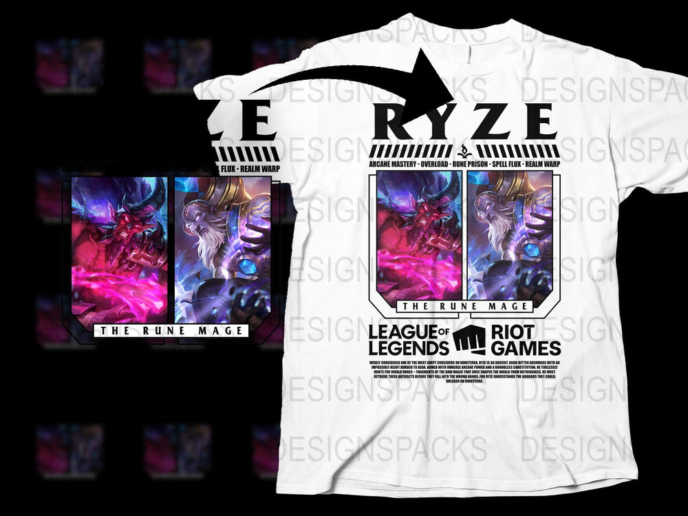 League of Legends Ryze Graphic T-Shirt, Rune Mage Design, Gamer Apparel, Riot Games Merchandise
