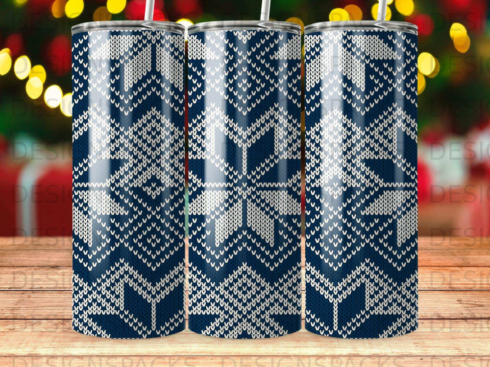 Dark Blue White Knit Snowflake Winter Pattern Tumbler product type
