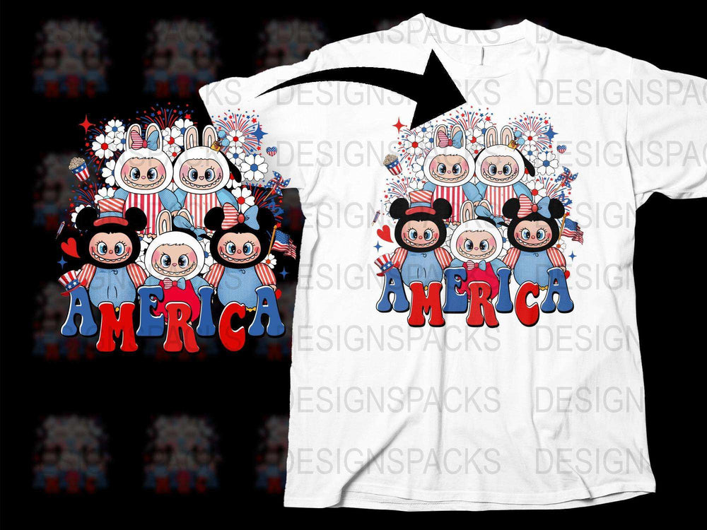 Patriotic Animal Cartoon T-Shirt, Cute Fourth of July Tee, USA Independence Day Kids and Adults Top