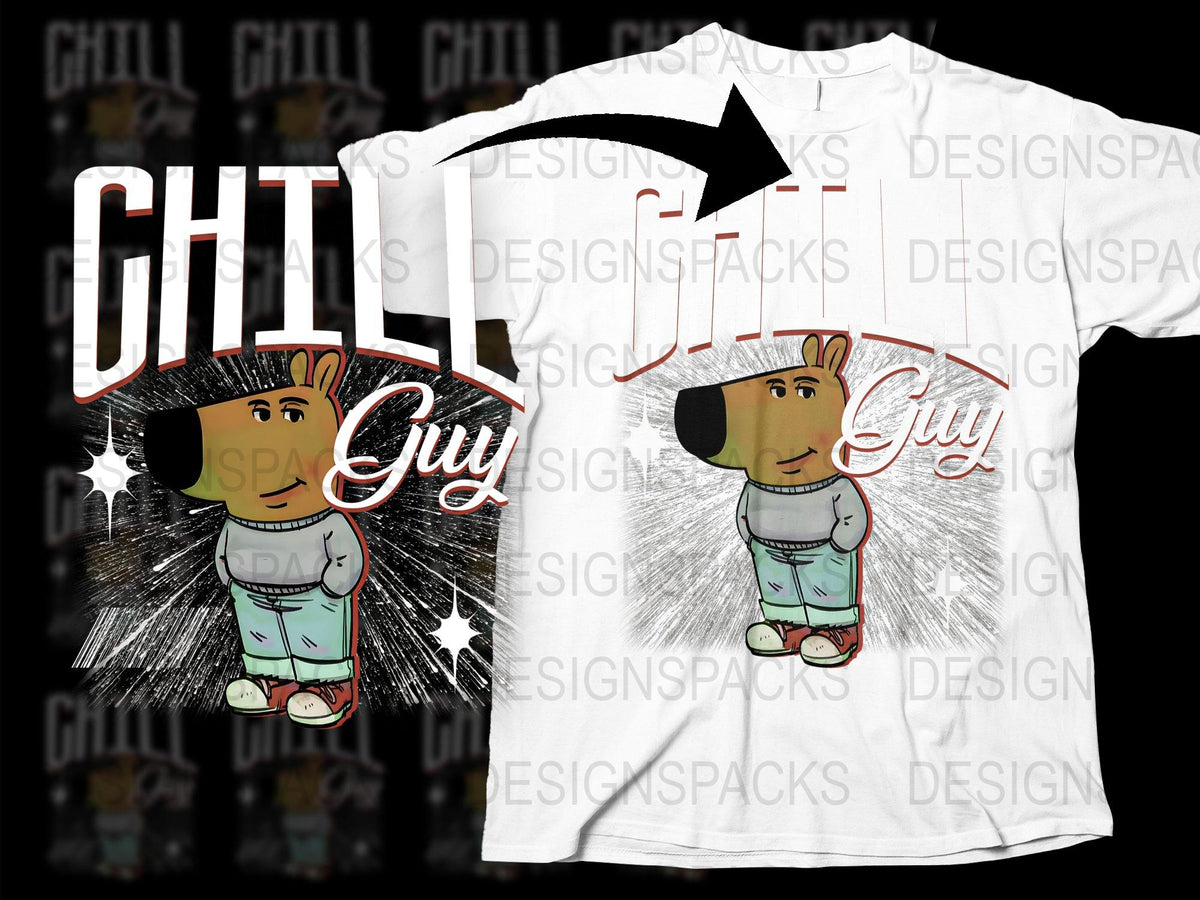 Chill Guy Cartoon T-Shirt, Cool Astronaut Graphics, Men's Fashion Tee, Unique Character Apparel, Space Design Shirt