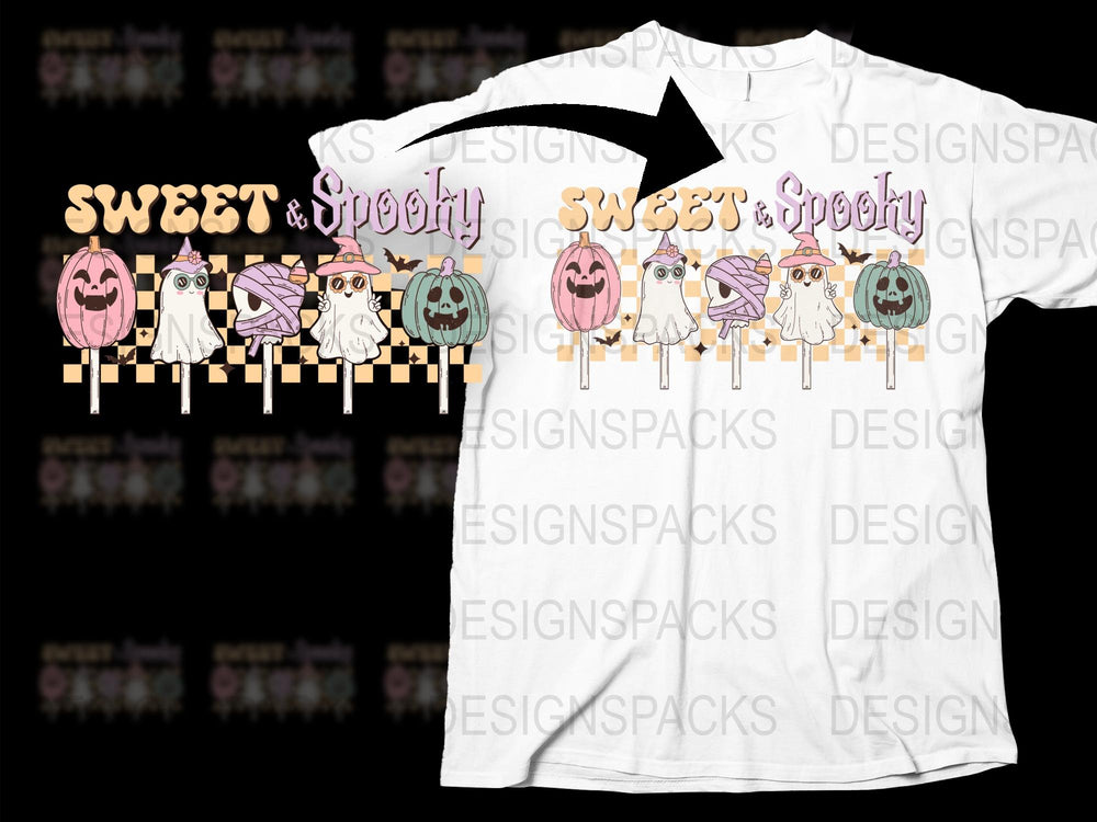 Halloween Sweet and Spooky T-Shirt, Cute Ghost Pumpkin Design, Unisex White Tee for Autumn Festivities