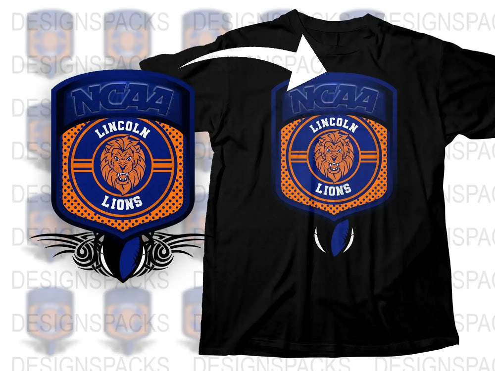 NCAA Lincoln Lions T-Shirt, College Sports Team Apparel, Orange Blue Graphic Tee