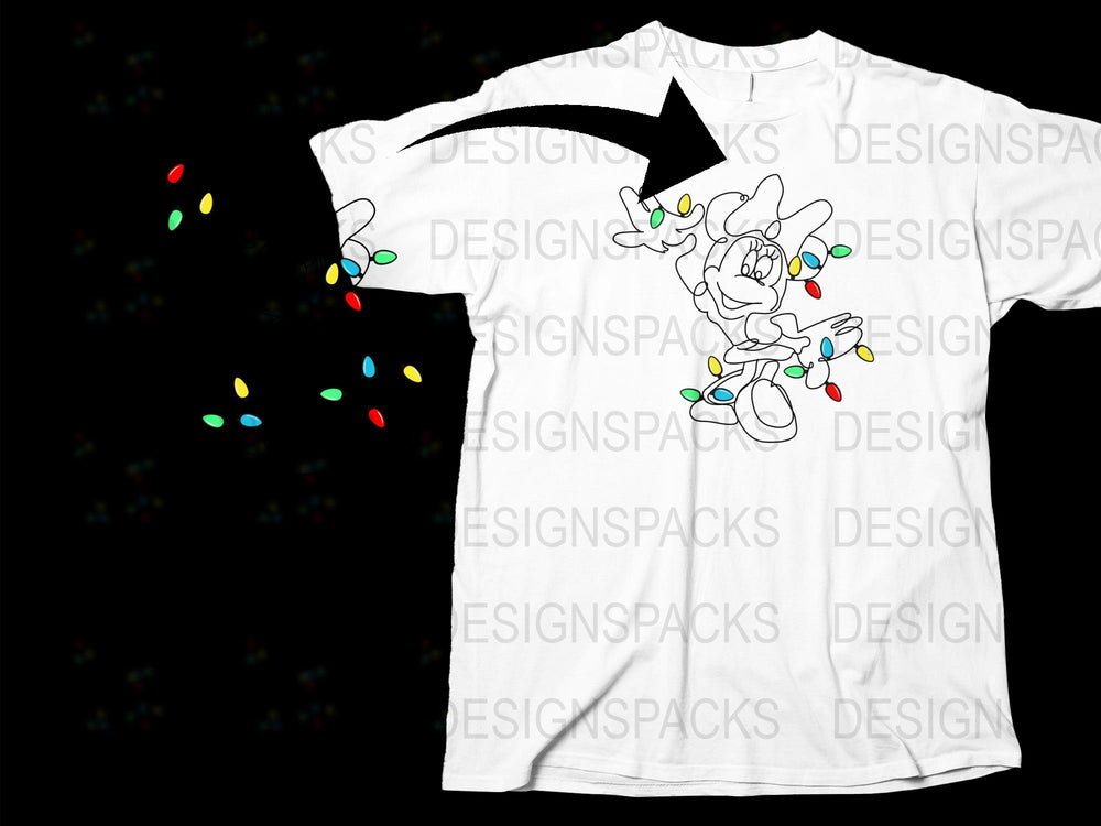 Christmas T-Shirt with Cute Reindeer Design, Festive Holiday Apparel, Colorful Lights, Unisex Kids and Adult Sizes