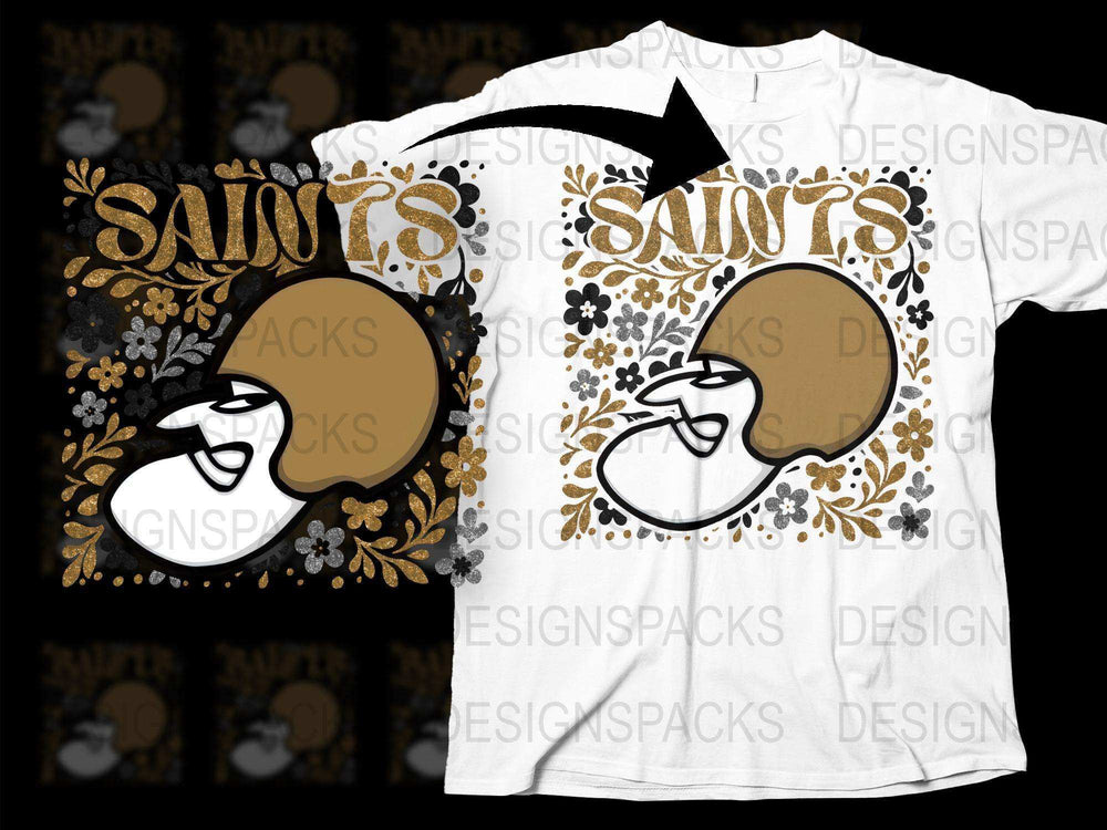 Saints Fan T-Shirt, Black and White Floral Design, Football Season Apparel, Unisex Fit