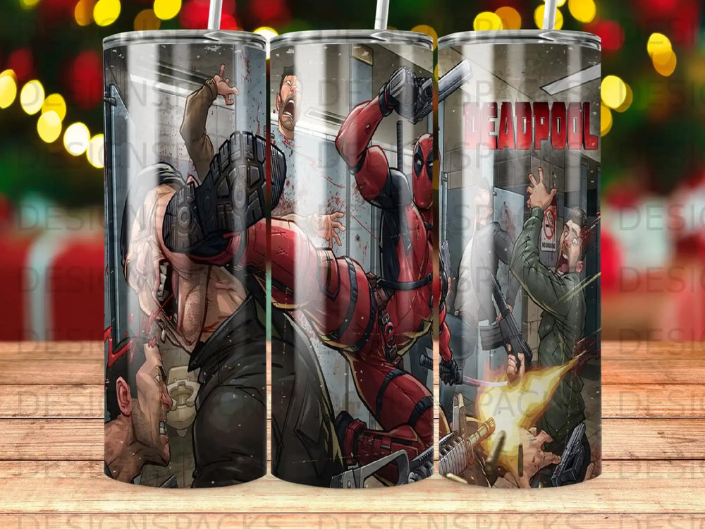 Deadpool in action with other characters, vibrant comic book style.