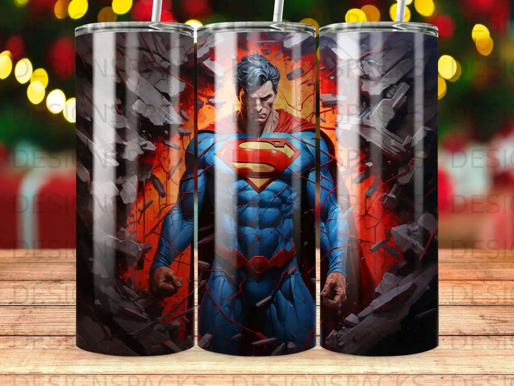 Superman breaking through a cracked wall.