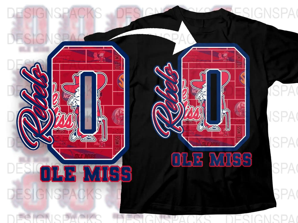 Ole Miss Rebels Football Jersey T-Shirt, Vintage Athletic Style, College Sports Apparel, Red and Blue Graphic Tee