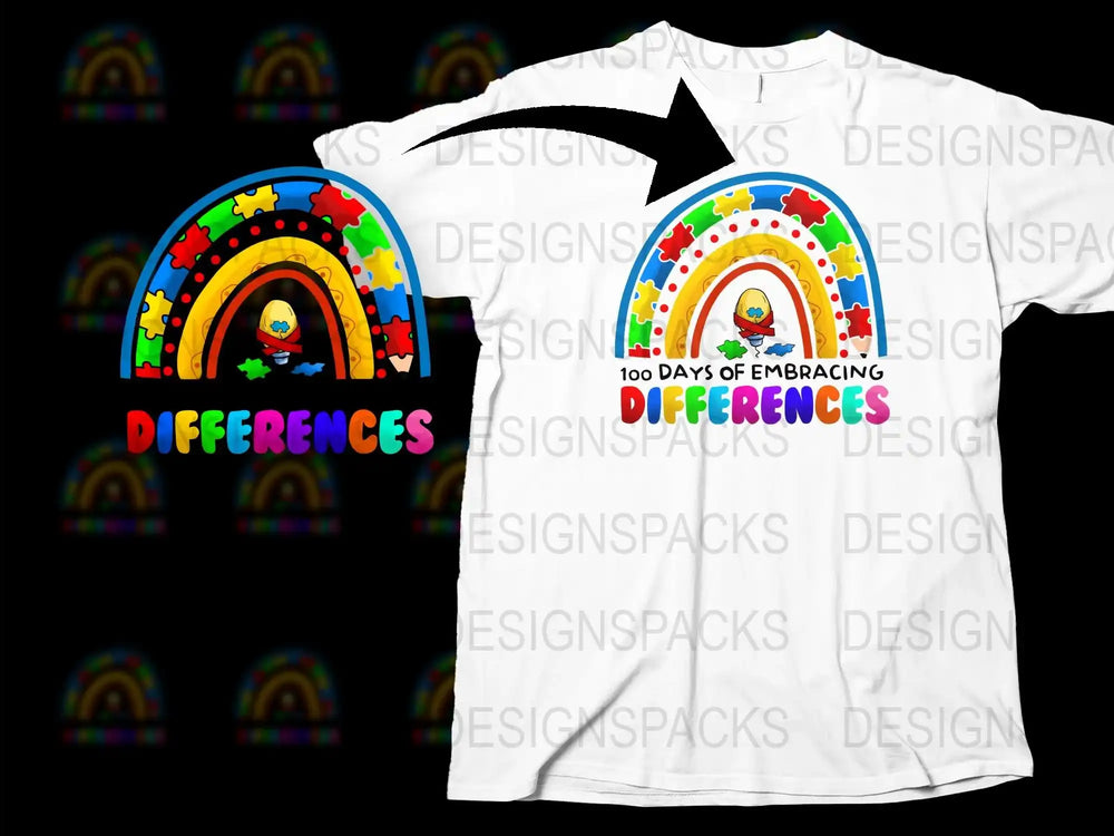 Colorful Rainbow T-Shirt, Embrace Differences, Inclusive Fashion, 100 Days Celebration, Unisex Tee
