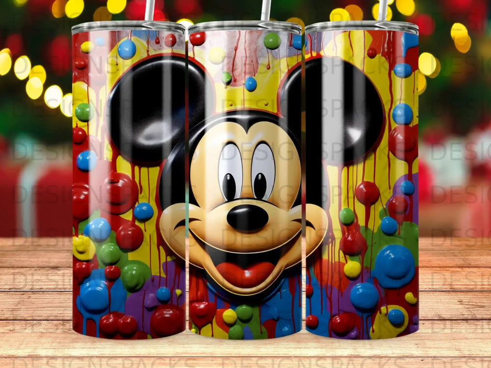 Mickey Mouse head with colorful dripping paint and bubbles.