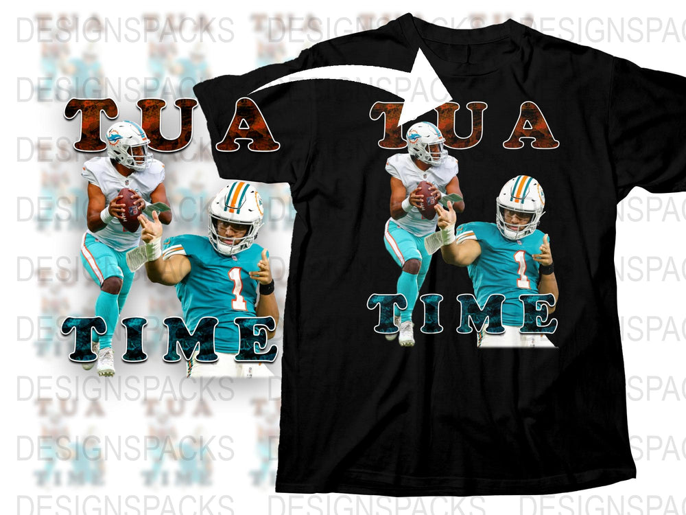 Tua Tagovailoa Miami Dolphins Themed T-Shirt, Football Fan Gear, Sports Apparel, Tua Time Graphic Tee