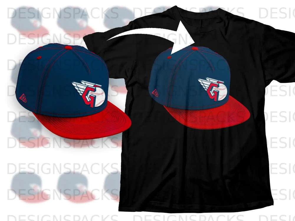 Baseball Cap and T-Shirt with Blue Red Design
