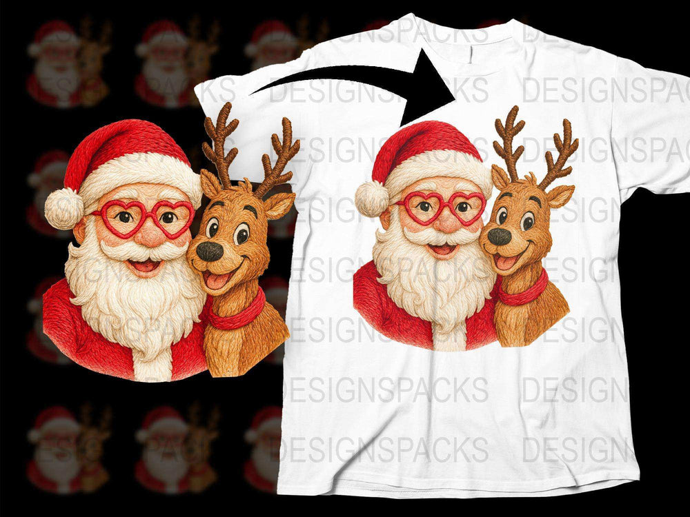 Santa and Reindeer Christmas T-Shirt, Cute Holiday Graphic Tee, Festive Winter Apparel for All Ages