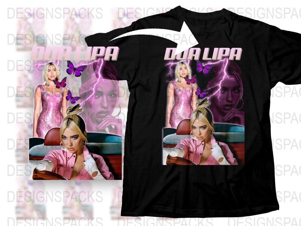Graphic T-Shirt with Celebrity Design, Purple Dress, Butterflies Decor, Stylish Women's Tee