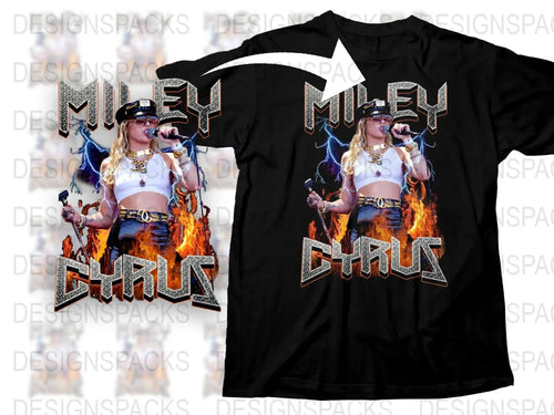 Miley Cyrus Graphic T-Shirt, Vintage Concert Tee, Flames Design, Pop Music Fan Apparel, Black Cotton Shirt, Gift for Music Lovers