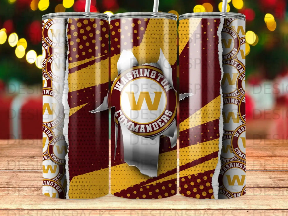 Washington Commanders logo on a ripped, textured tumbler design.