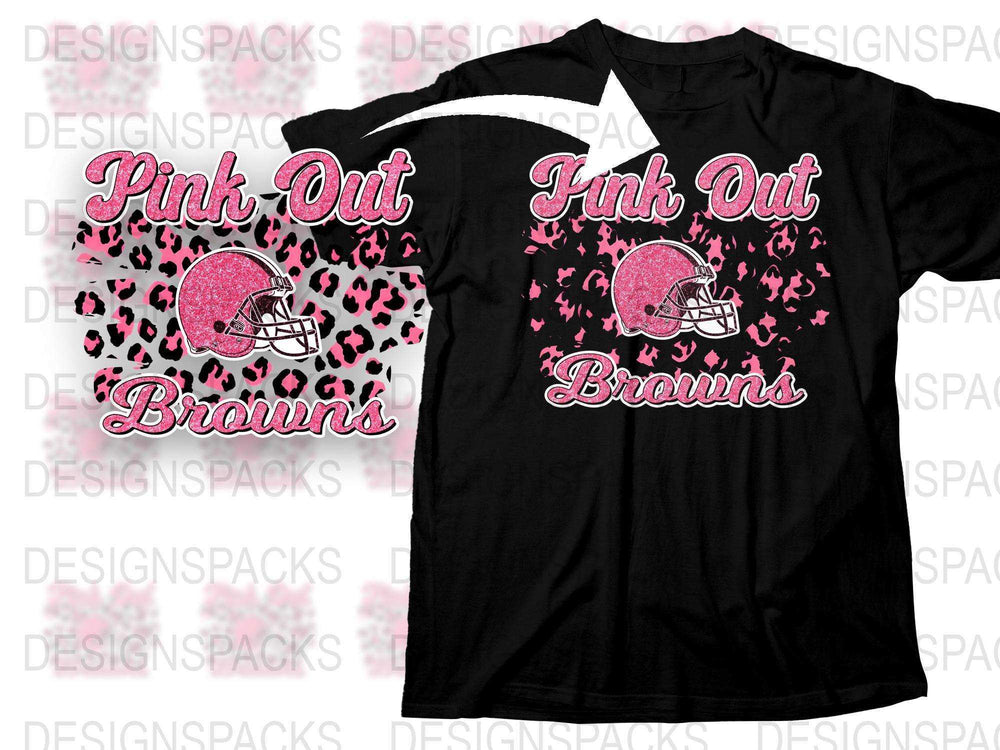 Pink Out Browns Football T-Shirt, Women's Sports Fan Tee, Game Day Apparel, Black and Pink Helmet Design