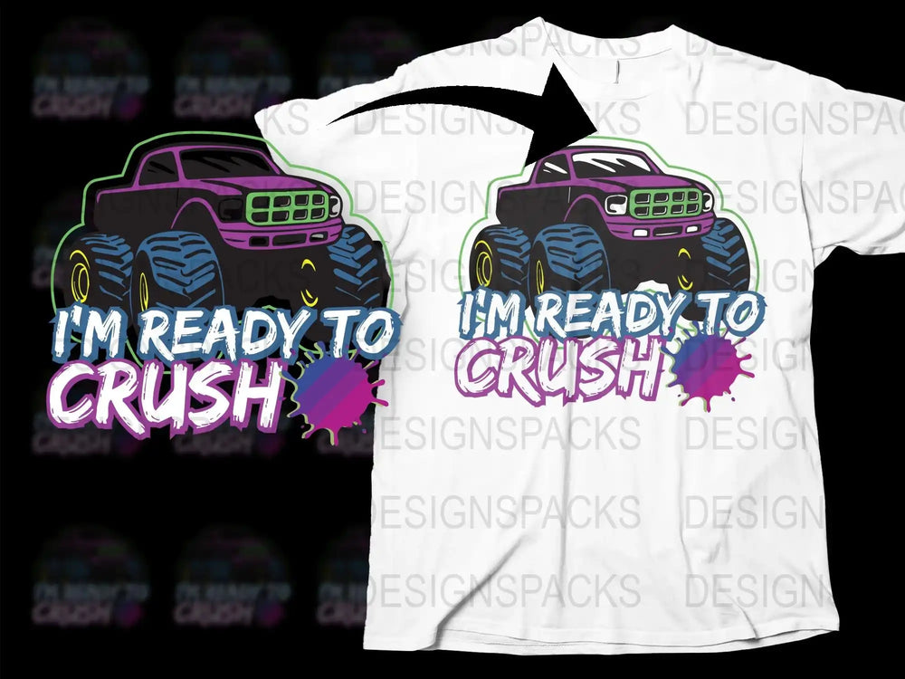 Kids Monster Truck T-Shirt, I'm Ready To Crush Graphic Tee, Boys Colorful Car Shirt, Unique Children's Clothing, Birthday Gift Idea