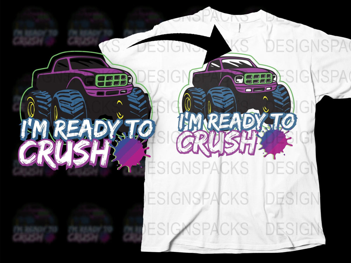 Kids Monster Truck T-Shirt, I'm Ready To Crush Graphic Tee, Boys Colorful Car Shirt, Unique Children's Clothing, Birthday Gift Idea